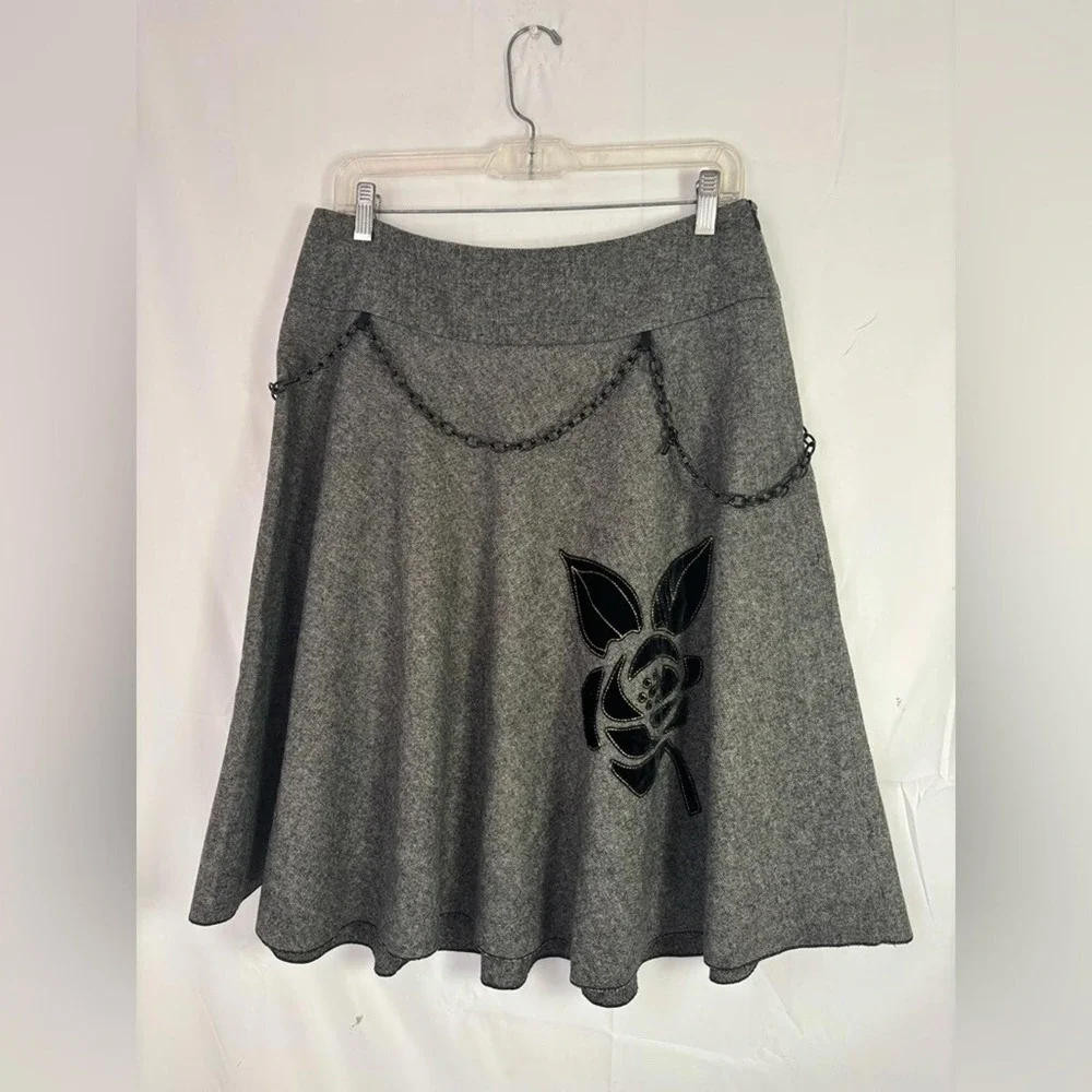 Wool Blend Steam Punk Velvet Floral Goth Fairy A-Line Knee Length Skirt Size M